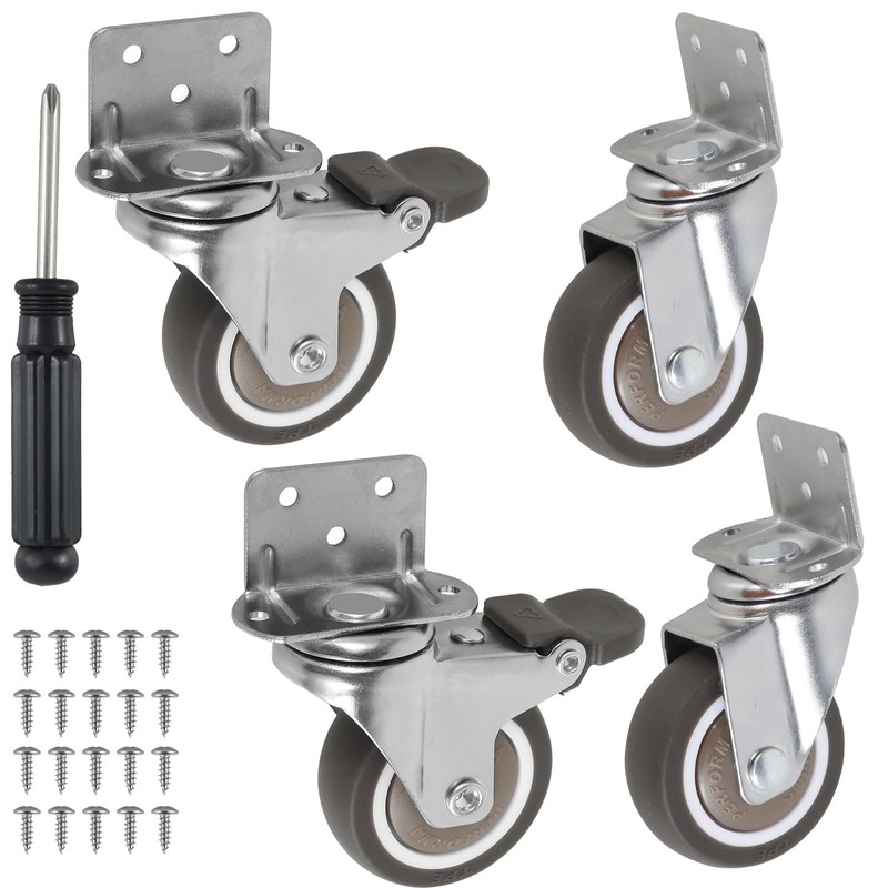 Fulasun 4Pcs L Shaped Caster Wheel Set 1/1.5/2inch Soft Rubber