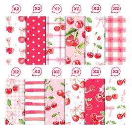 Cotrida 24 Sheets Cherry Fruit Scrapbook Paper, Pink Patterns Decorative Craft Folded Flat for Birthday Wedding Card Making Photo Album Decor, 12'' x 12''