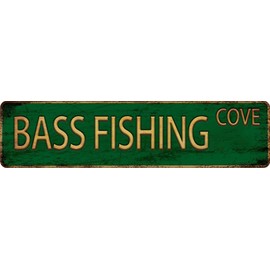 Vintage Metal Tin Sign BASS FISHING 4''x16'' inch, Street Sign for Home, Restaurant, Bar, Cafe, Garage - Retro Wall Decor Plaque"