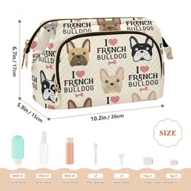 Kjovgcb Women Wave Quilt Cosmetic Bag, Zipper Toiletry Storage 10.2x5.9x6.7 in, Pouch Handbag Makeup Case Purse Holder Organizer Print I Love French Bulldogs Seamless Vintage Style
