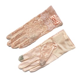 aoozleny Women Lace Floral Gloves Non-slip Elegant Short Bow Lace Gloves for Wedding Parties Driving Cycling (pink)
