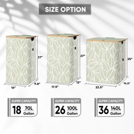 BALEINE Laundry Hamper with Lid, Tall Laundry Baskets with Bamboo Pull Handles, Large Laundry Bin with Internal Support (18 Gal/70L, Grey)