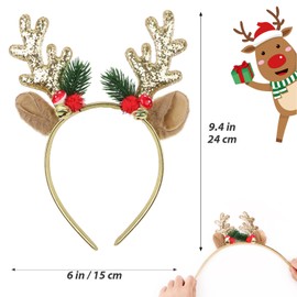 GEBETTER Reindeer Antlers Headband Christmas Accessory Elk Horns Headband Christmas Antlers Headpiece Deer Antlers for Adults Children for Christmas Costume Party Carnival Fancy Dress (Gold)