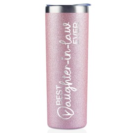 Onebttl Daughter-in-Law Gift - 20oz Stainless Steel Skinny Tumbler With Lid and Straw for Christmas, Mother's Day - Best Daughter-in-Law Ever Glitter Pink