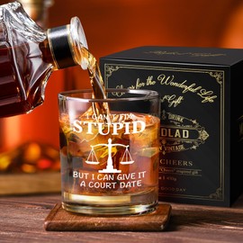 WFFW Lawyer Whisky Glass for Men - 'I Can't Fix Stupid But I Can Give It A Court Date' 11oz Attorneys & Law Students, Courtroom Humor Gift for Legal Professionals -311