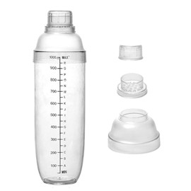 FEOOWV Upgraded Four-stage Plastic Cocktail Shaker, Hand Drink Mixer, Boba Tea Shaker Cup with Scales, Bar Tool Transparent (1, 33oz)