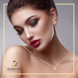 BEBERLINI Initial Letter Pendant 14K Necklace Gold Filled Cubic Zirconia Alphabet CZ Charm Box Chain Set 18" Women Girl Teen