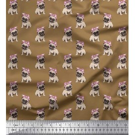 Soimoi Brown Velvet Fabric Pug Dog Print Sewing Fabric BTY 58 Inch Wide