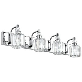 Ralbay Crystal Bathroom Vanity Light 4 Light Modern Crystal Bathroom Lights Fixtures Over Mirror Stainless Steel Chrome Vanity Light for Bathroom Wall Lights Fixtures