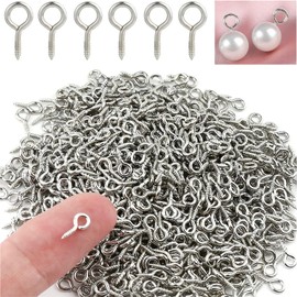 KEWAYO 400Pcs Screw Eye Hooks, Small Screw Eye Pins, for Cork Top Bottles & DIY Jewelry Making Self Tapping Screws Hooks Ring (Silver)