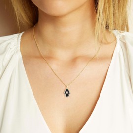 GAVU 925 Sterling Silver Hamsa Hand Pendant Necklace for Women, Cubic Zircon Necklace for Women