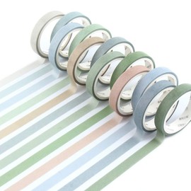 Yubbaex Morandi Salt Color Masking Tape, 12 Rolls, Thin for Gift Wrapping, DIY Crafts, Notebook Decoration (Salt Color, 0.3 inch (8 mm) Width x 12 Rolls)