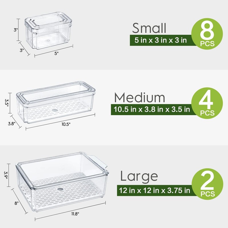 ZIJUND 14 Pack Fridge Organizer, Stackable Refrigerator Organizer Bins with