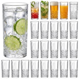 Patelai 24 Pack Tall Highball Glasses Set, 14.5 oz Pint beer Glasses Drinking for Beverages, Juice, Cocktail, Highball Drinking Tumbler Glass for Home Dining, Bars, Pubs and Party & Dishwasher Safe