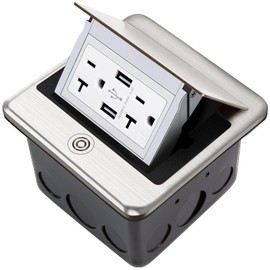 Vagueior Pop-Up Floor Box Kit, Waterproof Electrical Outlet Cover Box, Hidden 4.8A USB & 20A Tamper-Resistant Receptacle Outlet with Slow Elastic Damping, ETL Certified, Metallic