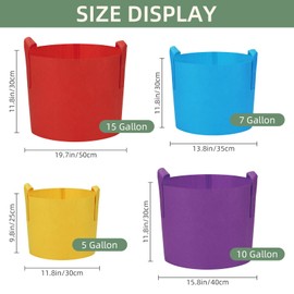 LITLANDSTAR 7 Pack Multicolor Grow Bags, Thickened Nonwoven Plant Fabric Pots with 4 Colors and 4 Sizes - 5/7/10/15 Gallon Aeration Planting Bags for Potato Tomato Carrot Strawberry