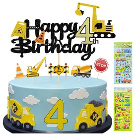 13 pezzi Decorazione per torta a forma di escavatore per ragazzi 4 anni + 2 adesivi per bambini (4)