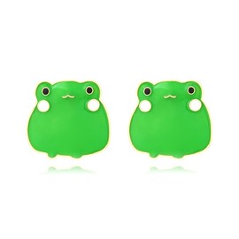 Cute Frog Stud Earrings for Women Girls Gold Plated Green Enamel Kawaii Animal Statement Studs Earring Hypoallegenic Small Creative Chunky Ear Stud Birthday Holiday Friendship Jewelry Gifts BFF