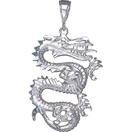 eJewelryPlus Sterling Silver Dragon Charm Pendant Necklace Diamond Cut Finish with Chain (Without Chain)