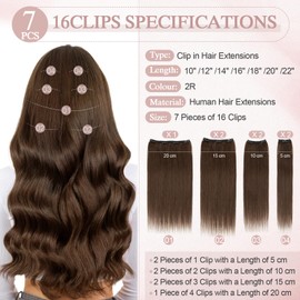 SEGOHAIR Hair Extensions Clip in Human Hair, 10 inch 85g 7Pcs Darkest Brown,100% Real Human Hair Double Weft Straight Clip in Hair Extension Seamless for Effortless Volume