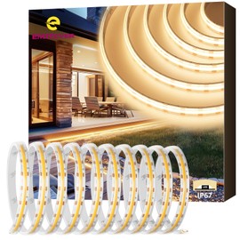 EMITEVER COB LED Strip Lights Waterproof IP67, 3000K Warm White Outdoor 24V Dimmable Silicone LED Tape Lighting 16.4ft High Density, 300+LM/ft, 2400LEDs,3W/ft, UL Listed (Power Supply Not Included)