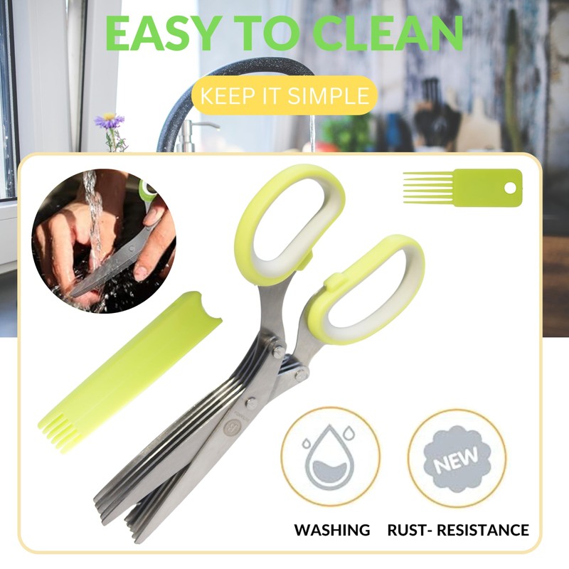 Premium Quality Stainless Steel Herb Scissors With 5 Blades, Cover
