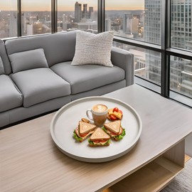 QAVOL 20 x 20 inches High-end Luxury Leather Round Oversized Service Tray, Ottoman & Coffee Tray for Family Dinner, Out-of-House Picnic, Party Essential (20 inch Beige)