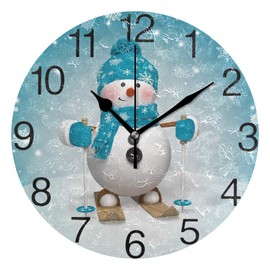 Senya Design - Reloj de pared redondo con diseño de muñeco de nieve y dibujos animados navideños, silencioso, no hace ruido y no se pega, pintura al óleo, decorativo, para el hogar, oficina, escuela, reloj