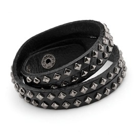 Jovivi Men Women Punk Multi Layers Rivets Strap Cuff Wrap Black Genuine Biker Leather Bracelet Wristband
