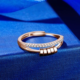 Deyanse Silver Anxiety Ring for Women, 925 Sterling Silver Worry Fidget Anxiety Rings, Adjustable Spinner Stress Relief Thumb Ring, Rose Gold Mood Ring Relaxing Confirmation Gift for Girls