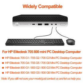 KITEURAD 90W 65W Ac Adapter for HP Elitedesk 800 G2 G3 G4 G5 G6 Mini Power Cord-for HP Prodesk 600 G5 G2 Mini-for HP Elitedesk 705 G2-for HP Prodesk 400 600 G3 Mini Desktop
