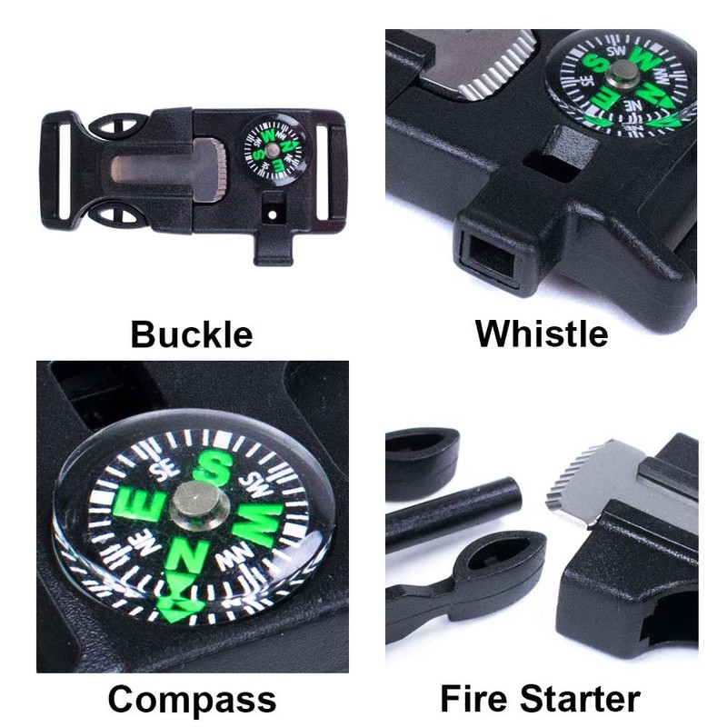 West Coast Paracord Emergency Whistle Buckle with Flint Scraper Compass