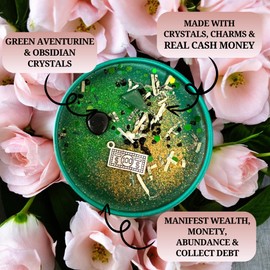 Pay Me Magickal Money Spell Spiritual Candle | Money Candles Real Money Inside | Cash flow Ritual | Soy Candle Non Toxic (Large 16oz)