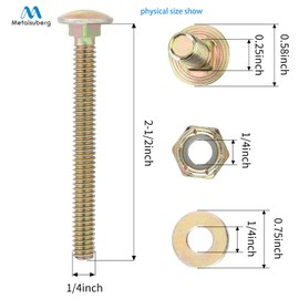 Metalsuberg 1/4" x 2-1/2" Carriage Bolt by Color Galvanization of Square Neck with Nylon Lock nut and Large Size Washer Assortment Kit,Carbon Steel,Grade 2.(8pcs Pack)