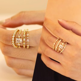 Qyalie Stackable Gold Rings for Women Set Dainty 14K Trendy Gold Plated Cubic Zirconia Non Tarnish Stacking Fashion Ring Jewelry (6)