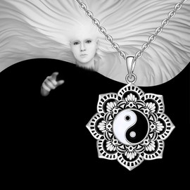 Yin Yang Necklace Mandala Lotus Necklace Yin Yang Pendant Lotus Flower Yoga Necklaces 925 Sterling Silver Yinyang Balance of Life Gifts