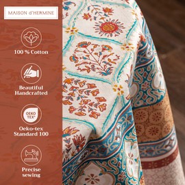 Maison d'Hermine Table Cloth Round Table 100% Cotton 63 Inches Tablecloth Reusable Decorative Everyday Use for Dining Room, Farmhouse, Home, Party, Festive & Wedding - Romane