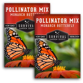 Pollinator Seed Mixture to Attract Monarch Butterflies, Bees & Pollinators - 2 Packets - Milkweed, Garden Flower, & Wildflower Mix for Planting - Support Conservation Efforts - Survival Garden Seeds