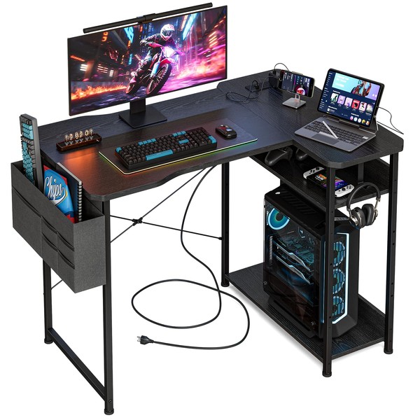 Acrolix Small Gaming Desk with Power Outlets, 40 Inch L