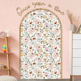 DoubleFill Flower Arch Wall Decals Peel and Stick 60 x 35 Inch Floral Stickers with Wooden Frame Once Upon a Time Floral Arch Decals for Nursery Bedroom Living Room