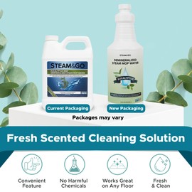 Steam & Go - Demineralized Water for Steam Cleaner, PVC-Free Floor Cleaner Liquid Compatible With Any Steam Mop, Ready-to-Use Multisurface Cleaner, Scented Mop Solution, Eucalyptus Mint, 32 oz