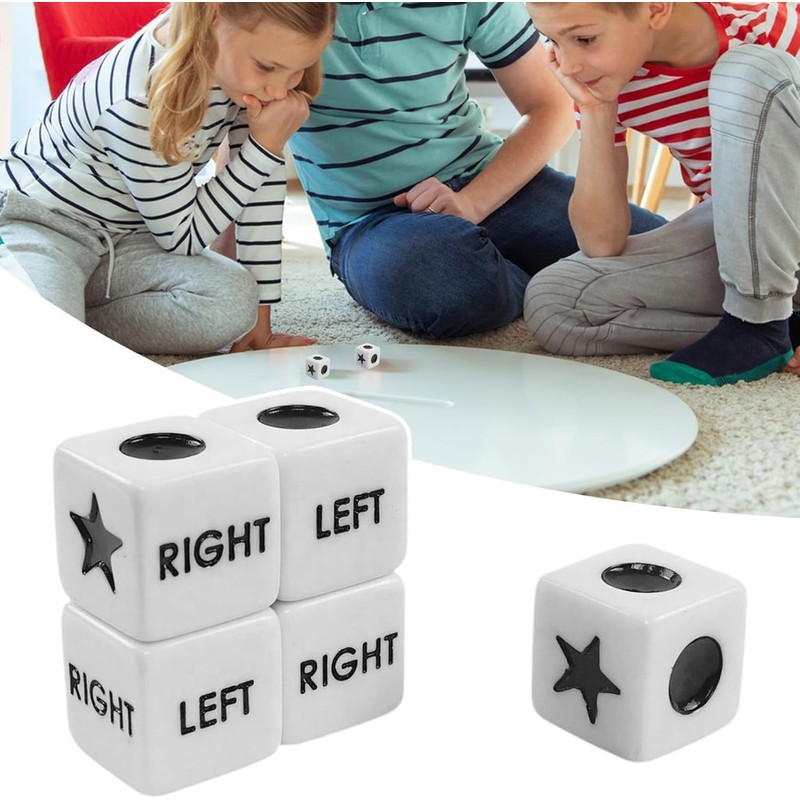 5Pcs White Left Right Center Dice Six Sided Standard Size