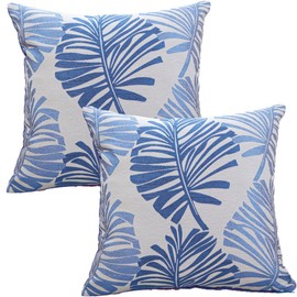 Tennove Cushion Covers 40x40cm Cotton Linen & Velvet Soft Throw Pillow Covers Set of 2 Decorative Tropic Leaf Pattern Square Cushion Cases Pillowcases for Couch Sofa Home Décor, Dark Blue