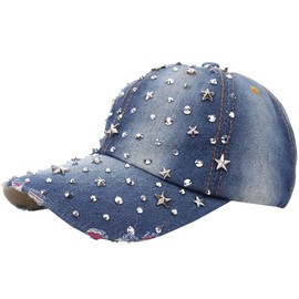 White Fang CA665 Women's Destroyed Star Pattern Hat, Sports, Running, Outdoor, blue (dark)