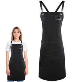 PTJJXA Baking Apron for Men and Women, 67 x 90 cm, Barbecue Apron for Men, Kitchen Apron, Waterproof, Cooking Apron, Women, Garden Apron, Adjustable, Canvas Aprons Catering with 2 Pockets, black