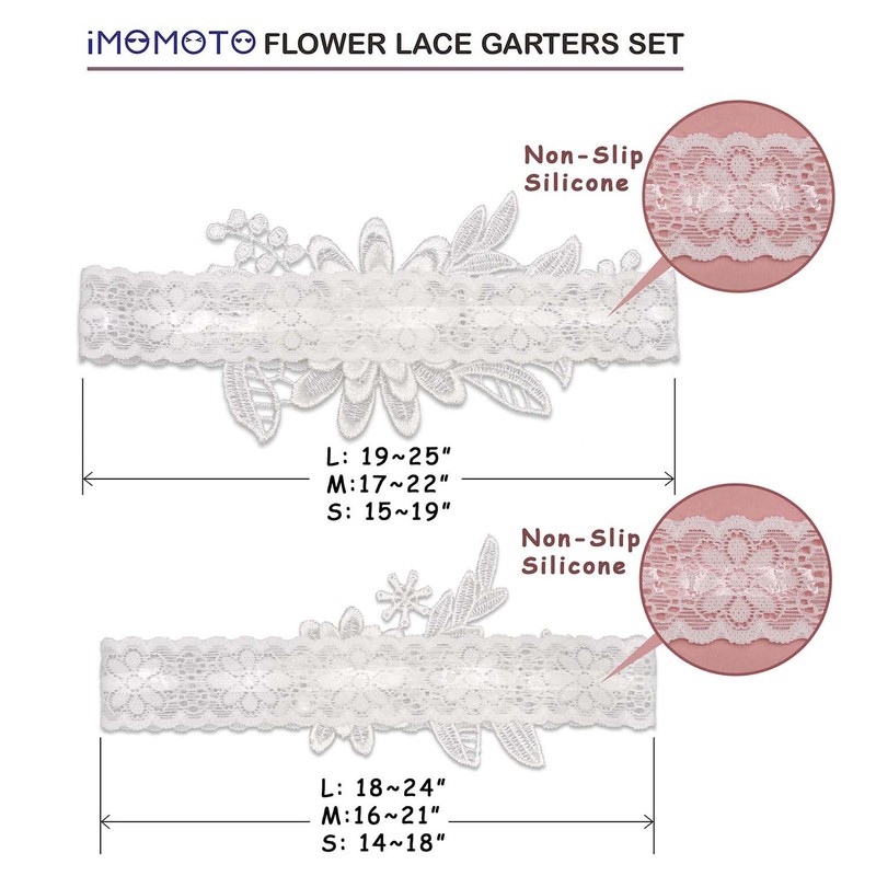 IMOMOTO White Wedding Garters for Bride, Non Slip Silicone Lace