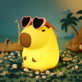 CooPark Capybara Lamp, Adorable Nursery Night Light with Dimmable Timer Pink Glasses, Bedside Bedroom Table Decor Rechargebale Nightlight Birthday Xmas Gift for Kids Girls Ladies Women Lass Baby