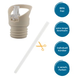 Salty Mind Replacement Lid/Drinking Attachment with Straw for Stainless Steel Drinking Bottle or Other Wide Mouth Drinking Bottle, Straw Lid/Straw Lid with Opening Diameter 45 mm (Beige)