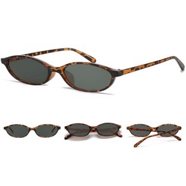 NSODREEM Oval Sunglasses for Women Retro Cat Eye 90s y2k Trendy Thin Sunglasses Womens UV Protection (Leopard Frame + Black Lens)