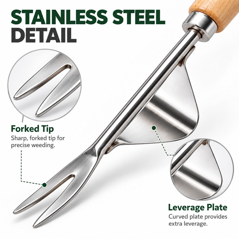 Wooden Handle Hand Weeder for Garden Weed Removal – Stainless